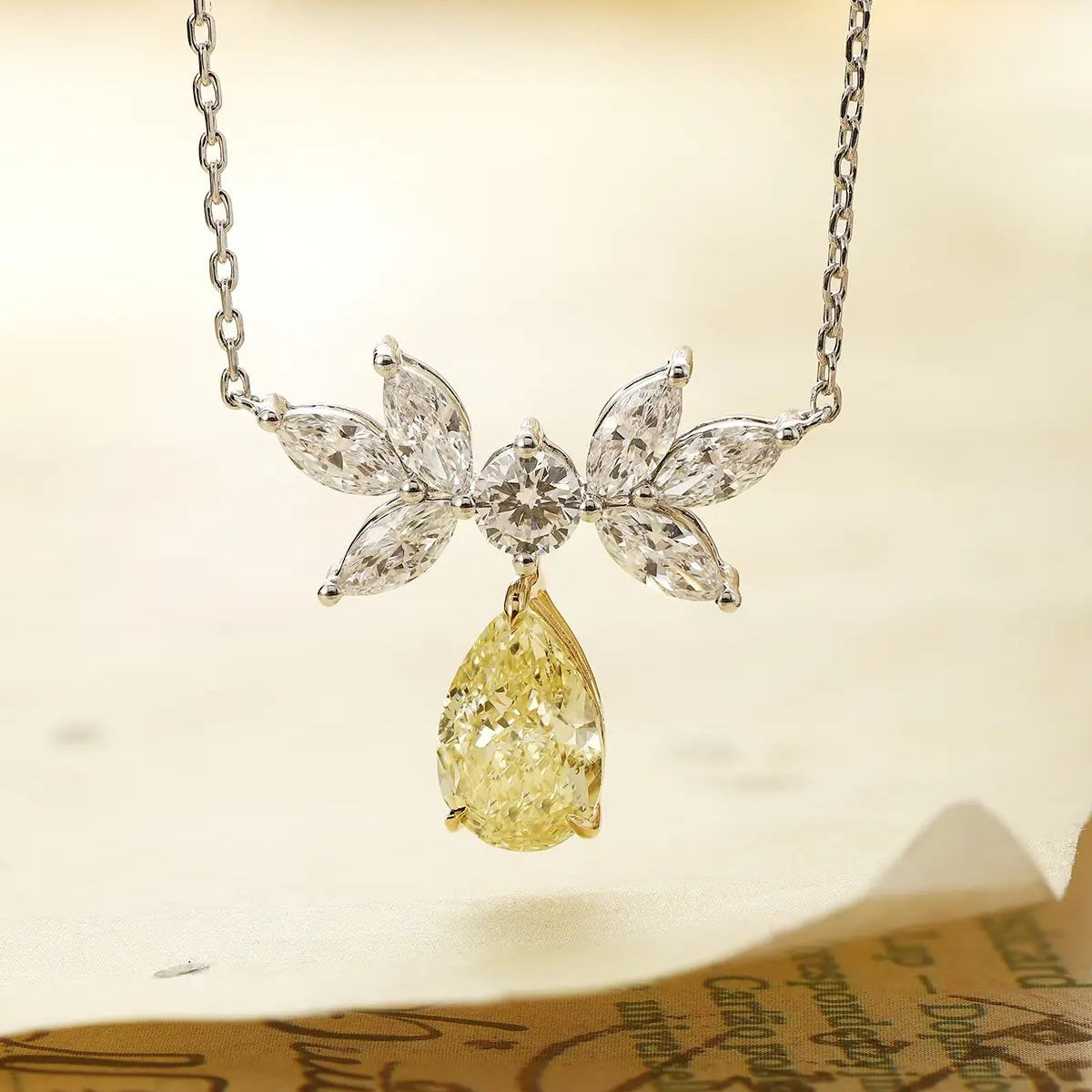 18K Lab Grown Yellow Diamond Pear Shape Necklace