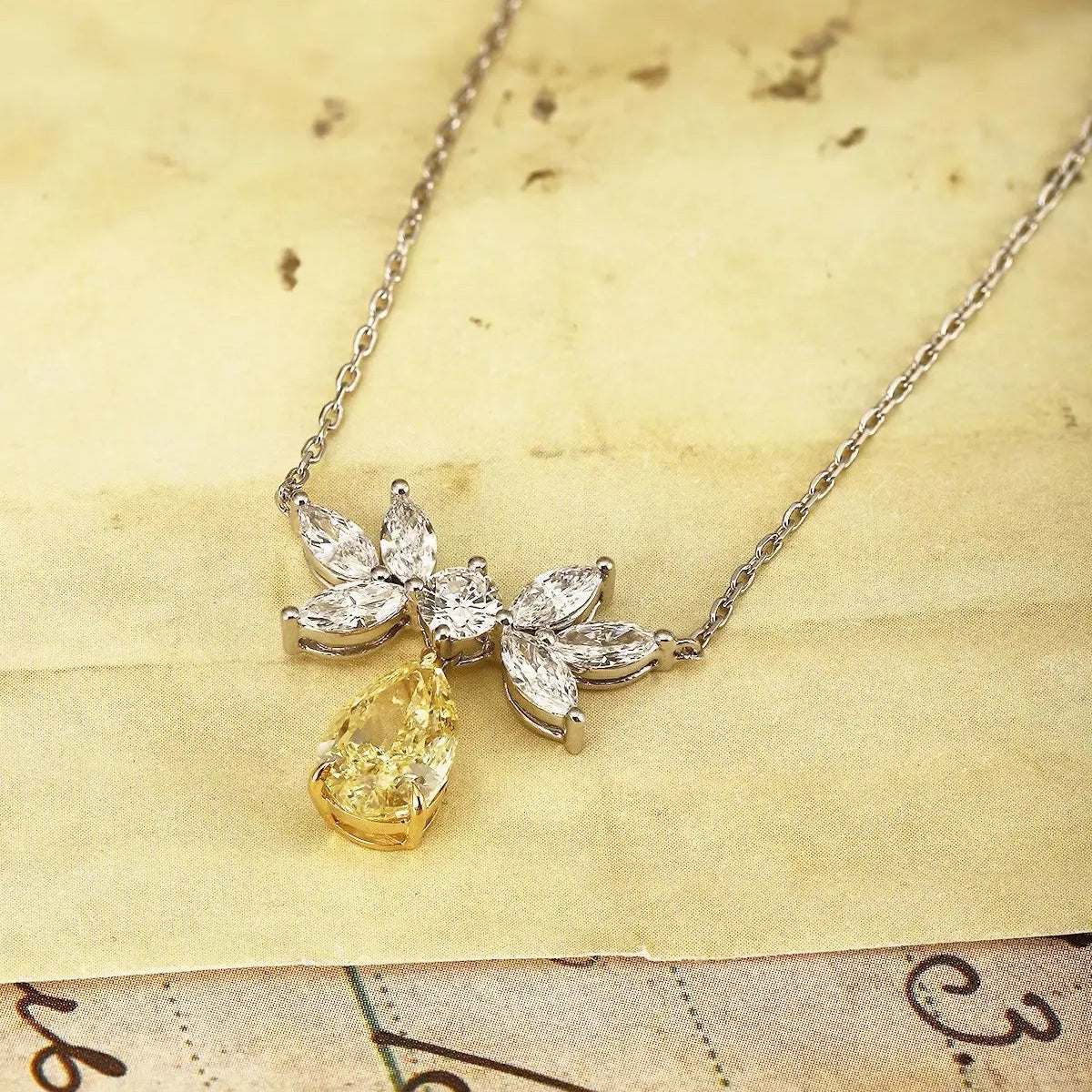 18K Lab Grown Yellow Diamond Pear Shape Necklace