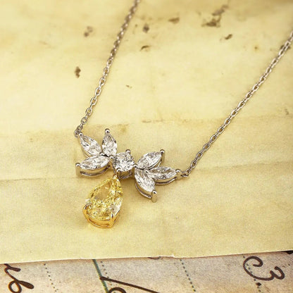 18K Lab Grown Yellow Diamond Pear Shape Necklace