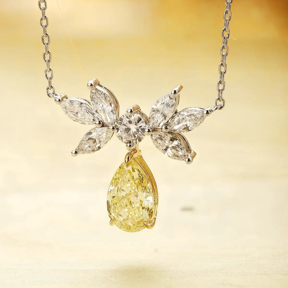 18K Lab Grown Yellow Diamond Pear Shape Necklace