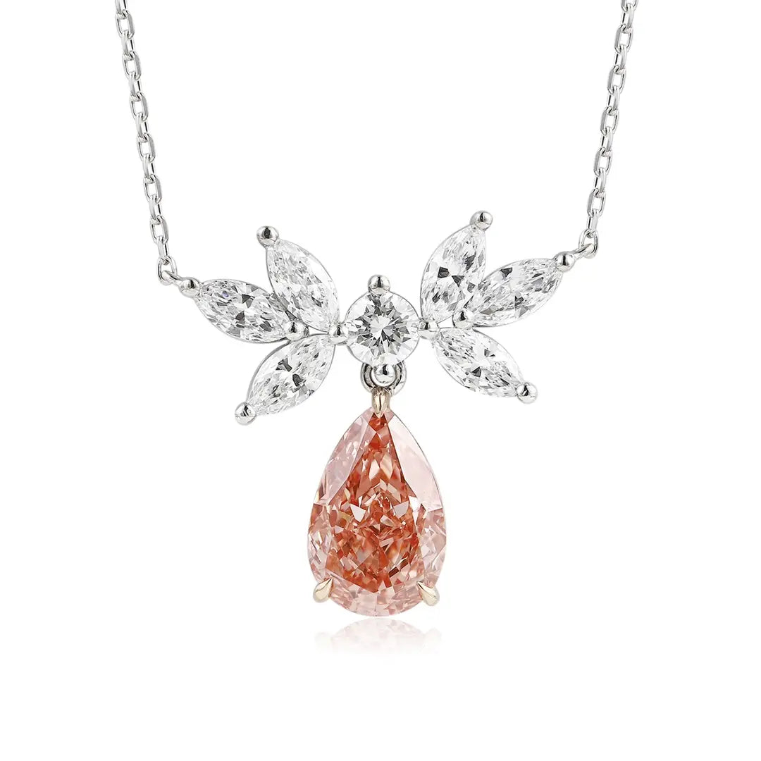 18K Gold&PT950 Lab Grown Pink Diamond Pear Shape Necklace