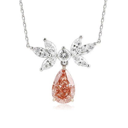 18K Gold&PT950 Lab Grown Pink Diamond Pear Shape Necklace