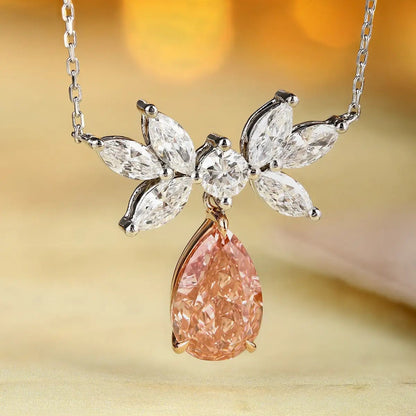 18K Gold&PT950 Lab Grown Pink Diamond Pear Shape Necklace