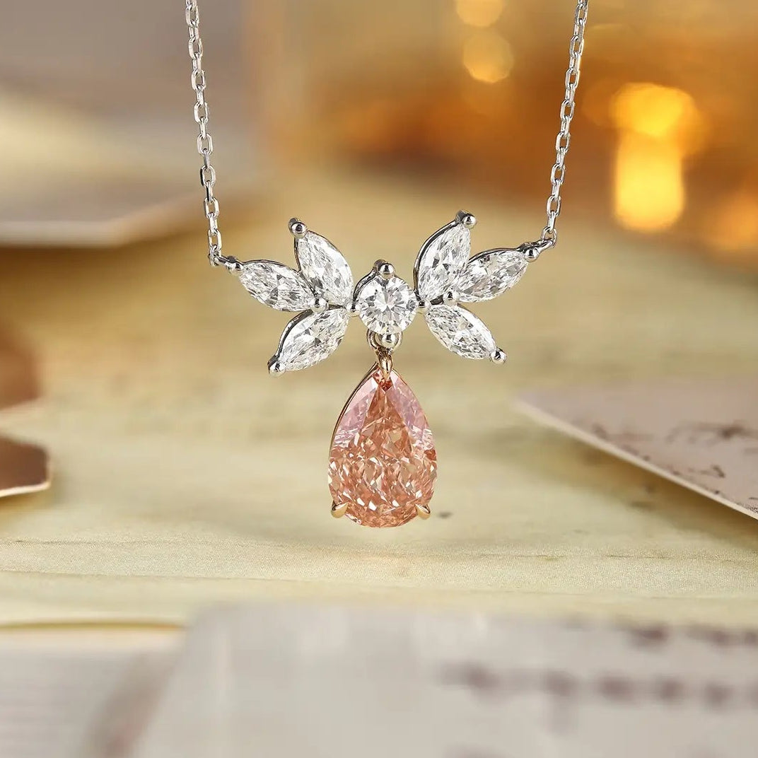 18K Gold&PT950 Lab Grown Pink Diamond Pear Shape Necklace