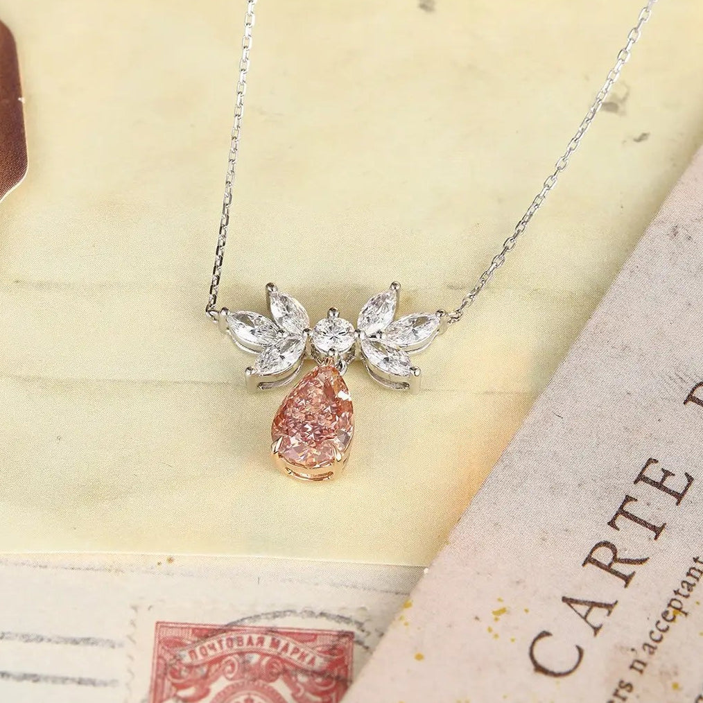 18K Gold&PT950 Lab Grown Pink Diamond Pear Shape Necklace
