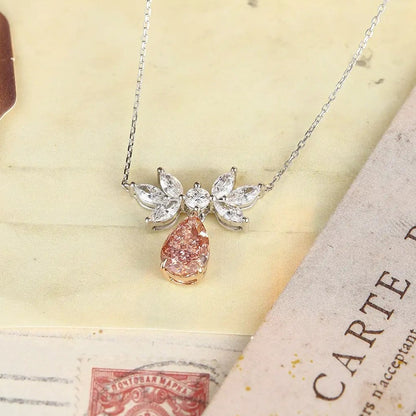 18K Gold&PT950 Lab Grown Pink Diamond Pear Shape Necklace