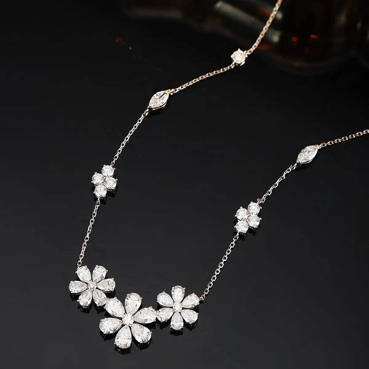 18K Lab Grown Diamond Flower Cluster Necklace