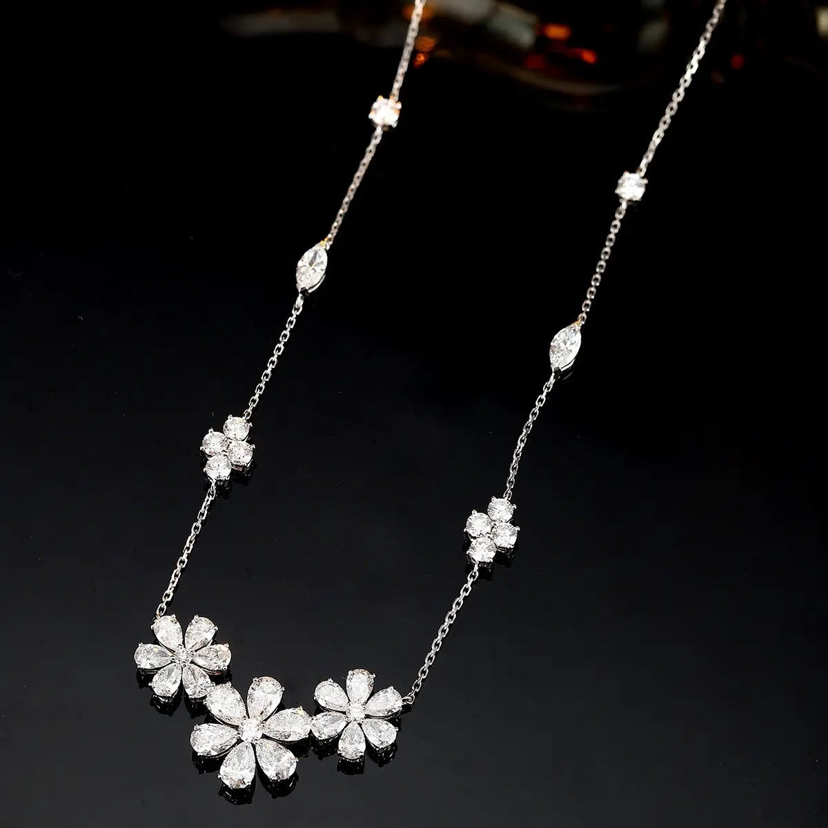 18K Lab Grown Diamond Flower Cluster Necklace