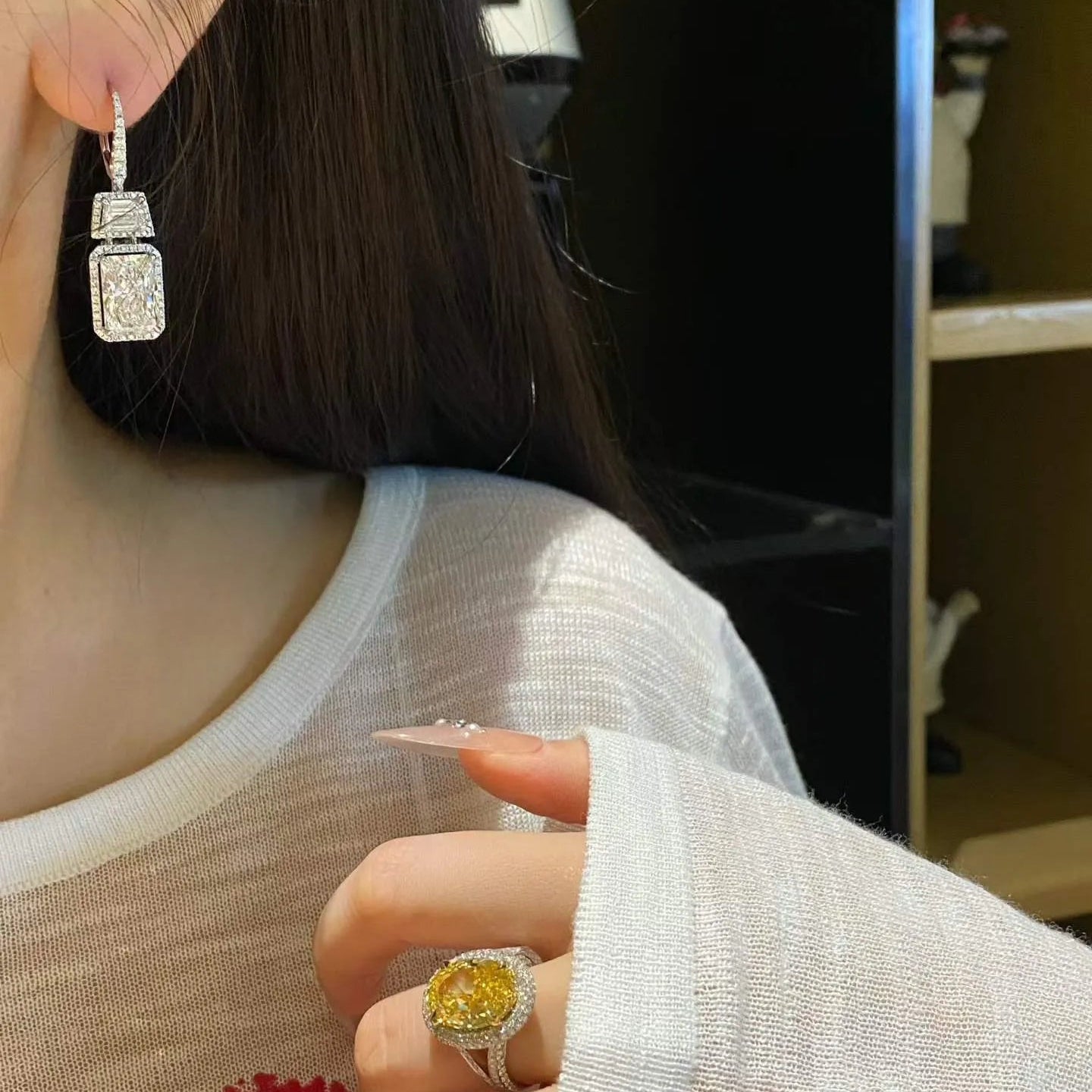 18K Gold Radiant Lab Diamond Drop Earrings IGI VVS2 F Color