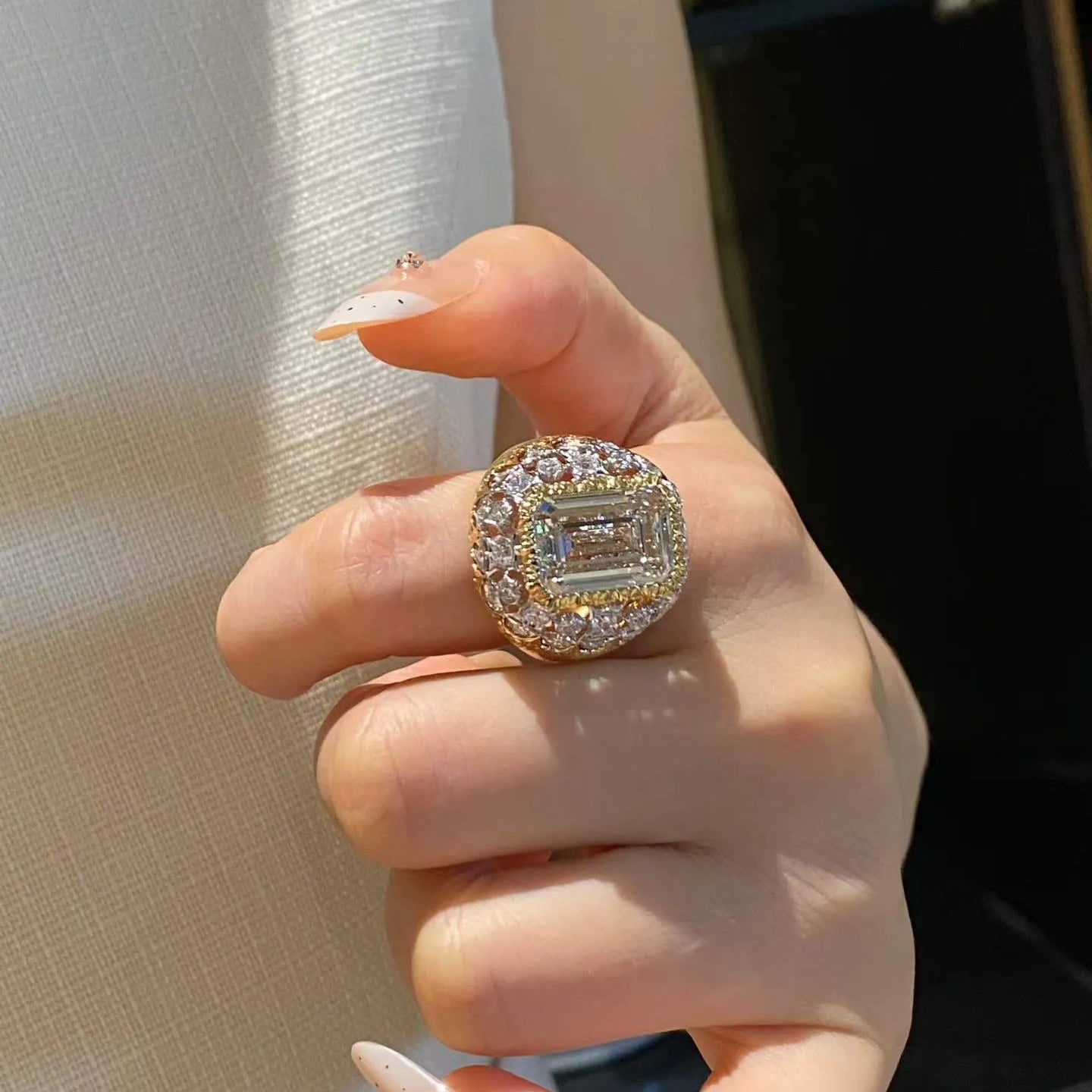 18K Gold Brushed Finish Ring | 10.090ct F VS1 Lab Grown Diamond with 1.187ct Side Lab Diamonds