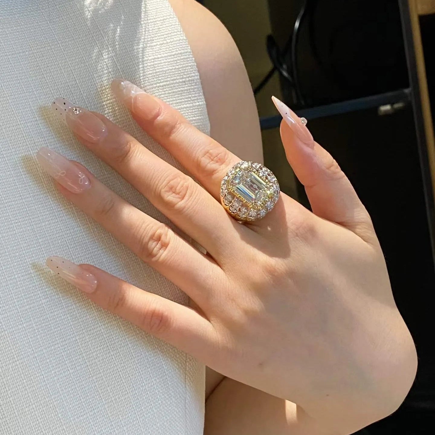 18K Gold Brushed Finish Ring | 10.090ct F VS1 Lab Grown Diamond with 1.187ct Side Lab Diamonds
