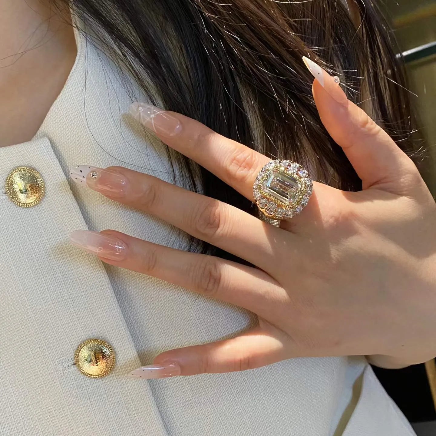 18K Gold Brushed Finish Ring | 10.090ct F VS1 Lab Grown Diamond with 1.187ct Side Lab Diamonds