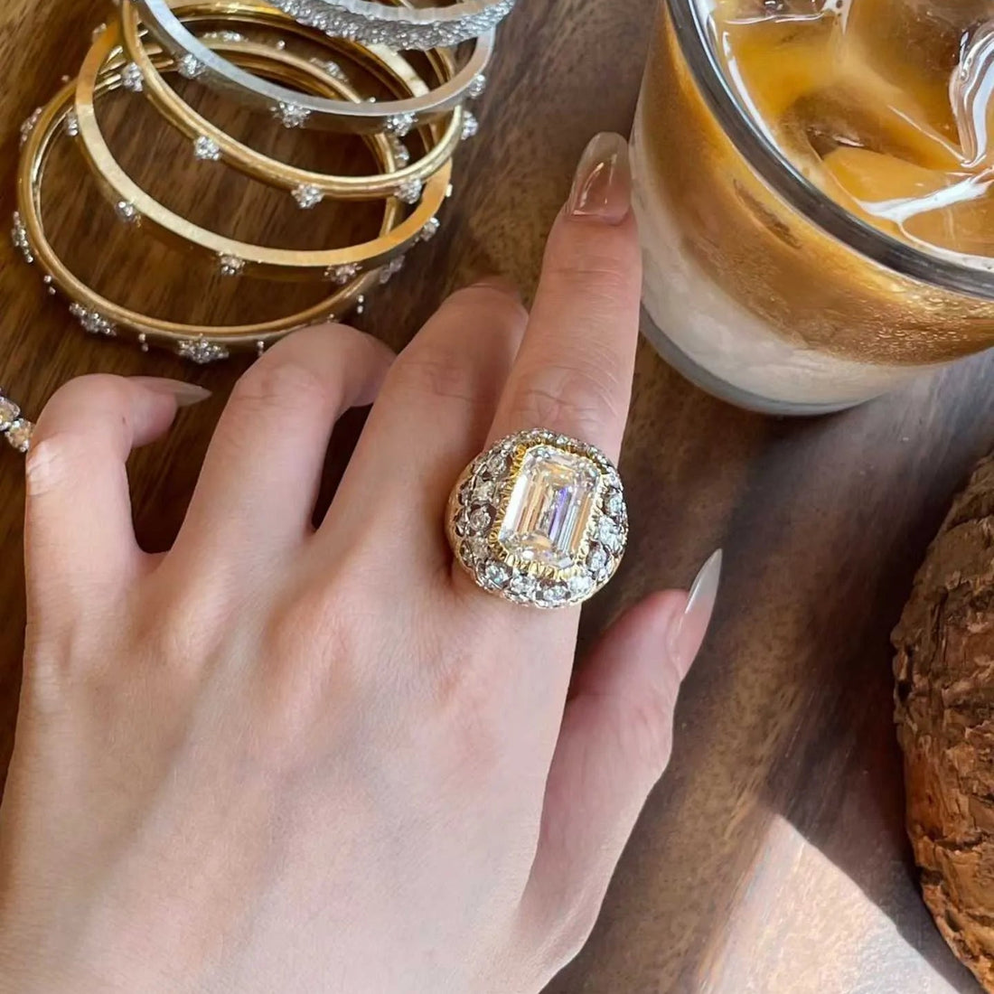 18K Gold Brushed Finish Ring | 10.090ct F VS1 Lab Grown Diamond with 1.187ct Side Lab Diamonds