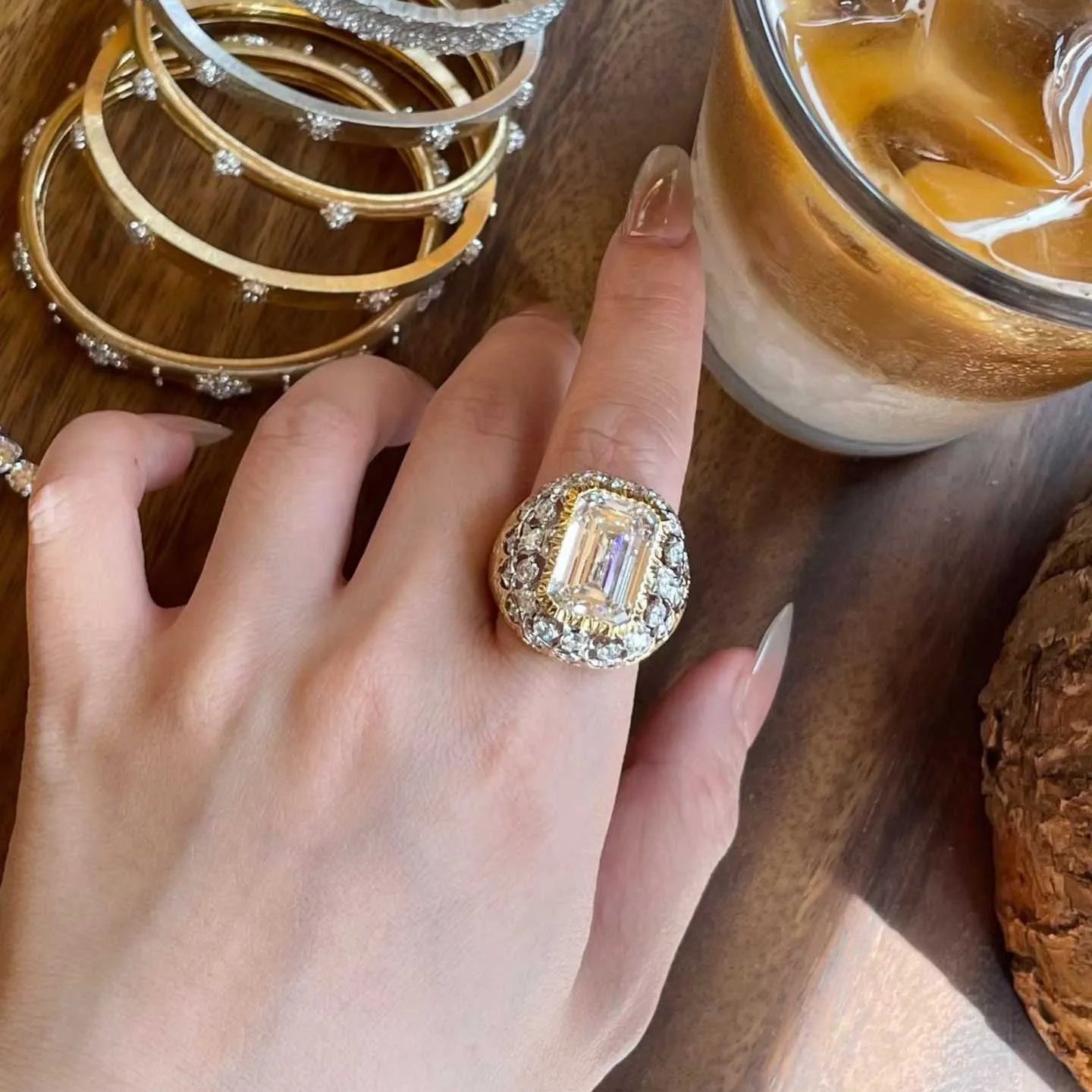 18K Gold Brushed Finish Ring | 10.090ct F VS1 Lab Grown Diamond with 1.187ct Side Lab Diamonds