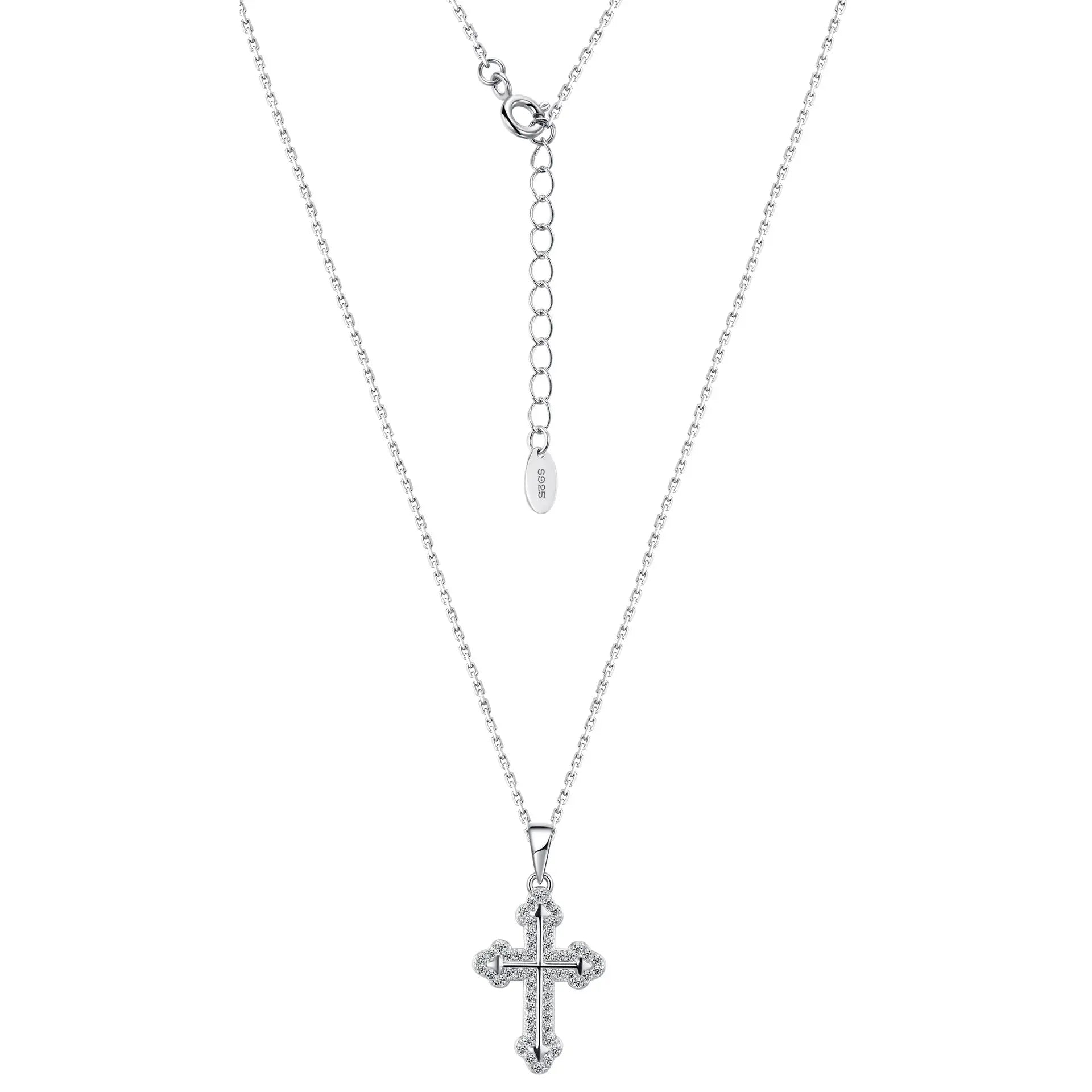 S925 Silver-plated 18K White Gold Moissanite Cross Pendant 0.31 ct