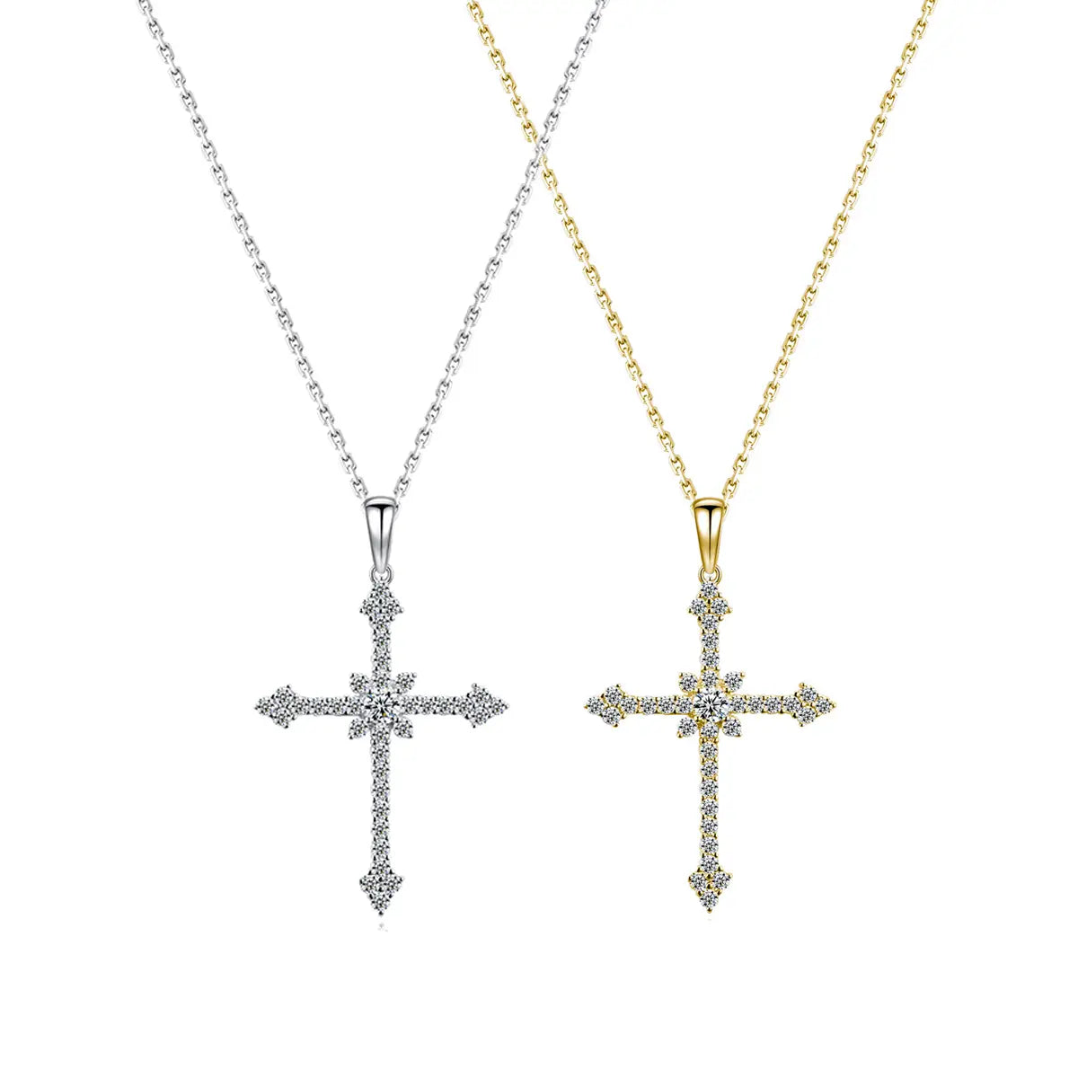 S925 Silver plated with 18K gold Moissanite cross necklace 0.6 ct