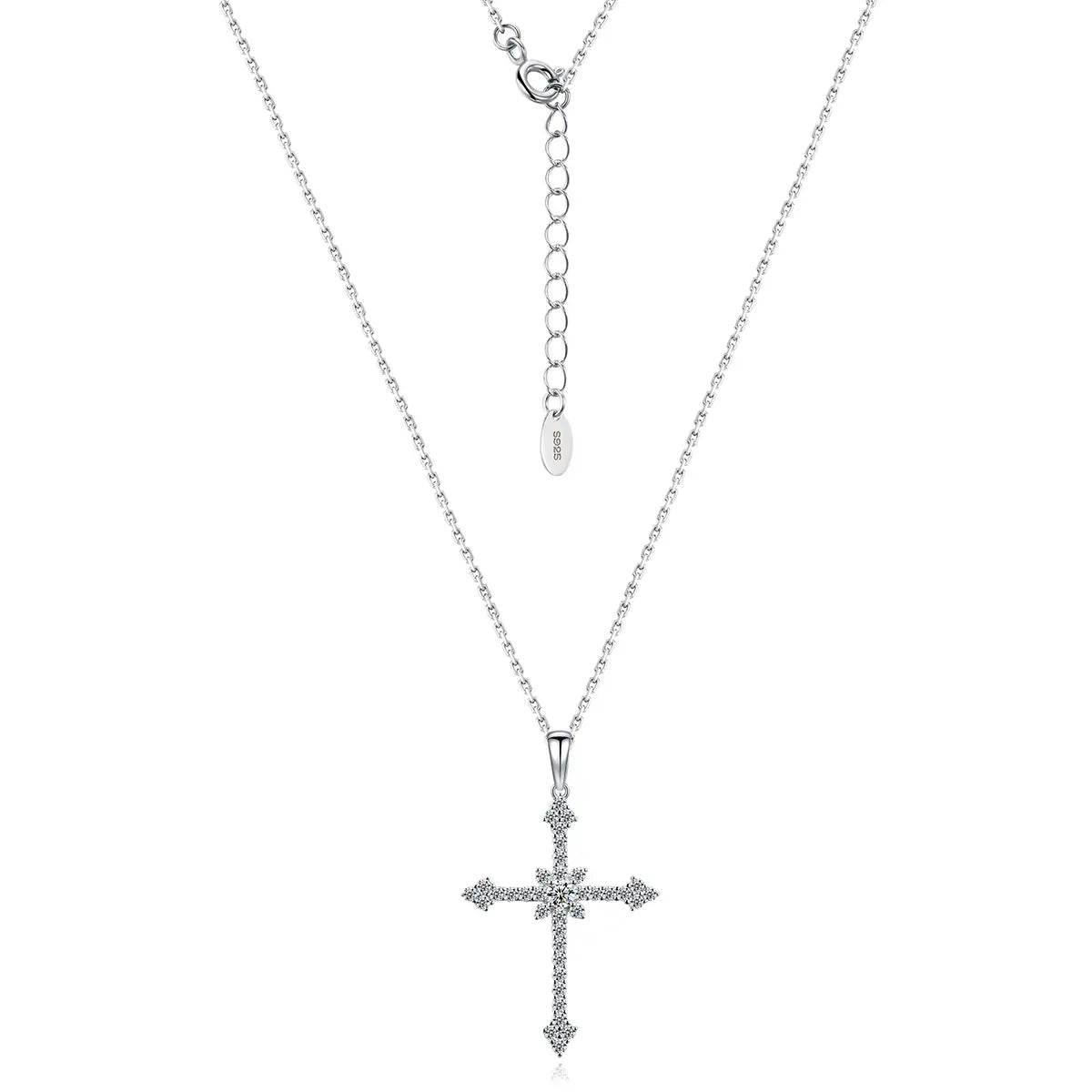 S925 Silver plated with 18K gold Moissanite cross necklace 0.6 ct