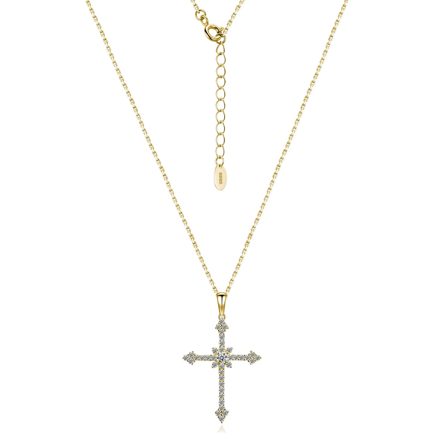 S925 Silver plated with 18K gold Moissanite cross necklace 0.6 ct