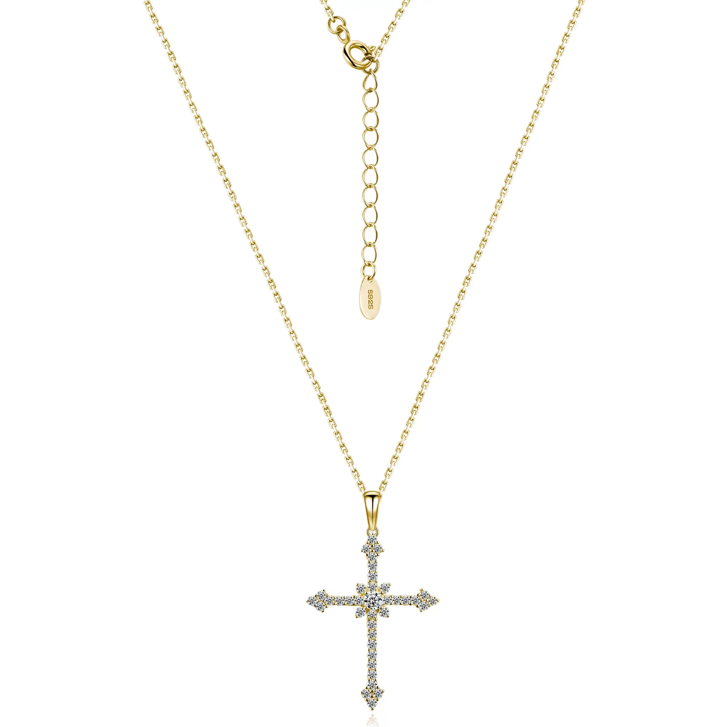 S925 Silver plated with 18K gold Moissanite cross necklace 0.6 ct