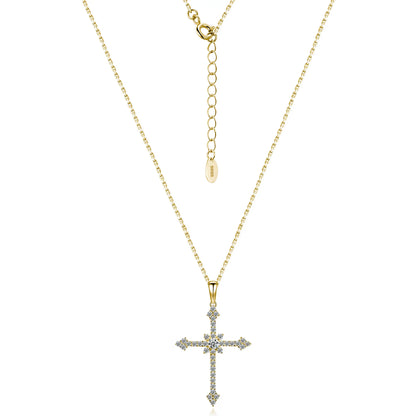 S925 Silver plated with 18K gold Moissanite cross necklace 0.6 ct