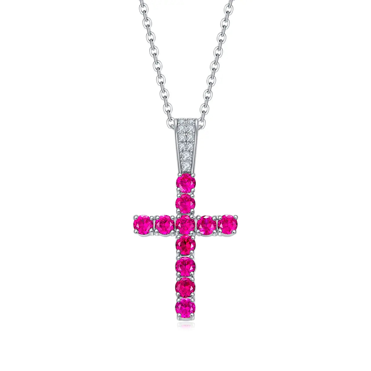 S925 Silver Plated With 18K White Gold Precious Gemstone Cross Necklace