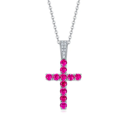 S925 Silver Plated With 18K White Gold Precious Gemstone Cross Necklace
