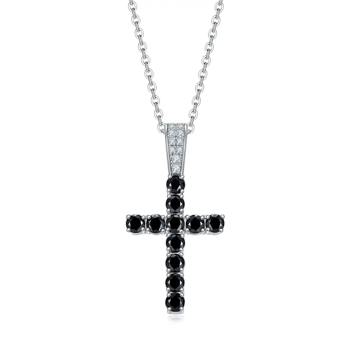 S925 Silver Plated With 18K White Gold Precious Gemstone Cross Necklace