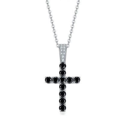 S925 Silver Plated With 18K White Gold Precious Gemstone Cross Necklace