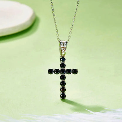 S925 Silver Plated With 18K White Gold Precious Gemstone Cross Necklace