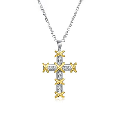 S925 Silver Plated With 18K Gold Double-colored Cross-shaped Necklace With Moissanite 0.45 ct