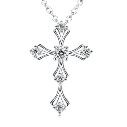 S925 Silver Plated With 18K White Gold Cross-shaped Morganite Necklace Main Stone 0.2ct