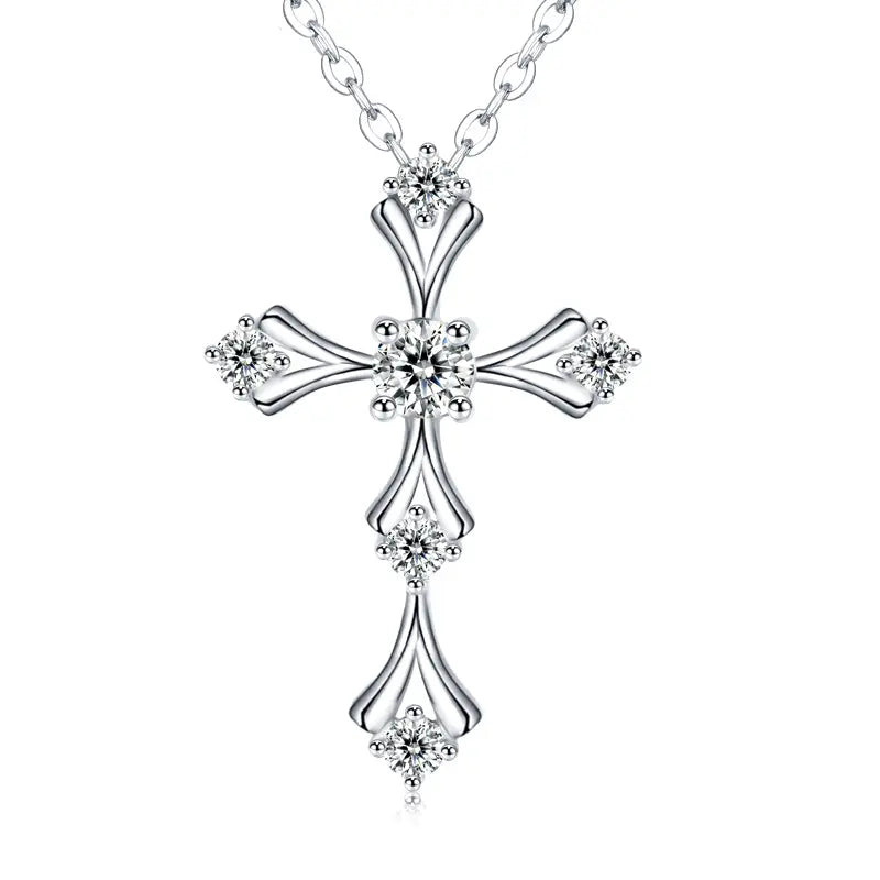 S925 Silver Plated With 18K White Gold Cross-shaped Morganite Necklace Main Stone 0.2ct