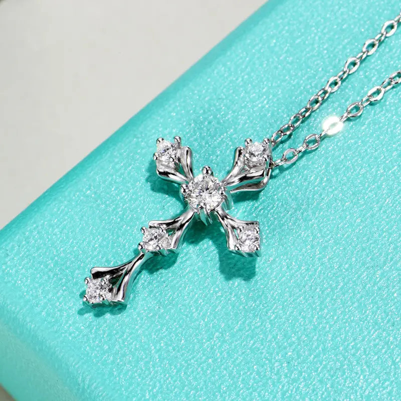 S925 Silver Plated With 18K White Gold Cross-shaped Morganite Necklace Main Stone 0.2ct