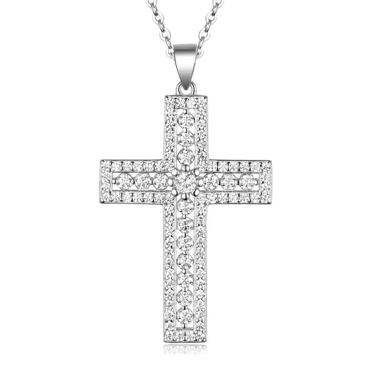S925 Silver Plated With 18K White Gold Moissanite Cross Pendant 0.38ct