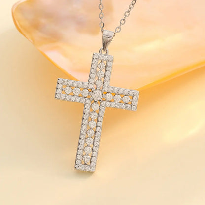 S925 Silver Plated With 18K White Gold Moissanite Cross Pendant 0.38ct