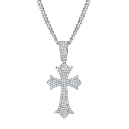 Retro Style Cross Pendant Necklace Made Of S925 Silver With Morganite Gemstones Of Grade D