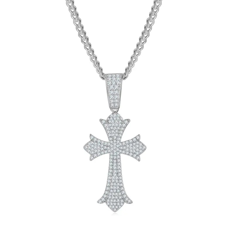 Retro Style Cross Pendant Necklace Made Of S925 Silver With Morganite Gemstones Of Grade D