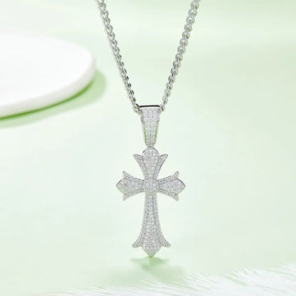 Retro Style Cross Pendant Necklace Made Of S925 Silver With Morganite Gemstones Of Grade D