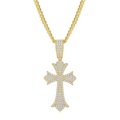 Retro Style Cross Pendant Necklace Made Of S925 Silver With Morganite Gemstones Of Grade D