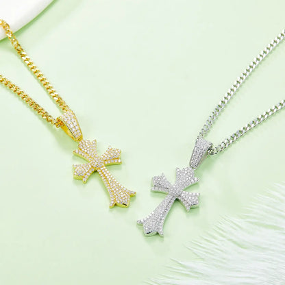 Retro Style Cross Pendant Necklace Made Of S925 Silver With Morganite Gemstones Of Grade D