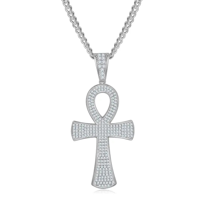 Fashion Heavy-set Cross Necklace Made Of S925 Silver With Moissanite Gemstones Of Grade D