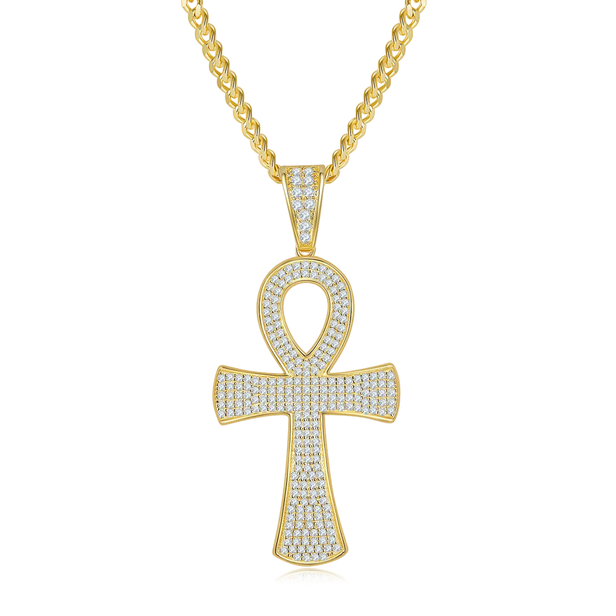 Fashion Heavy-set Cross Necklace Made Of S925 Silver With Moissanite Gemstones Of Grade D