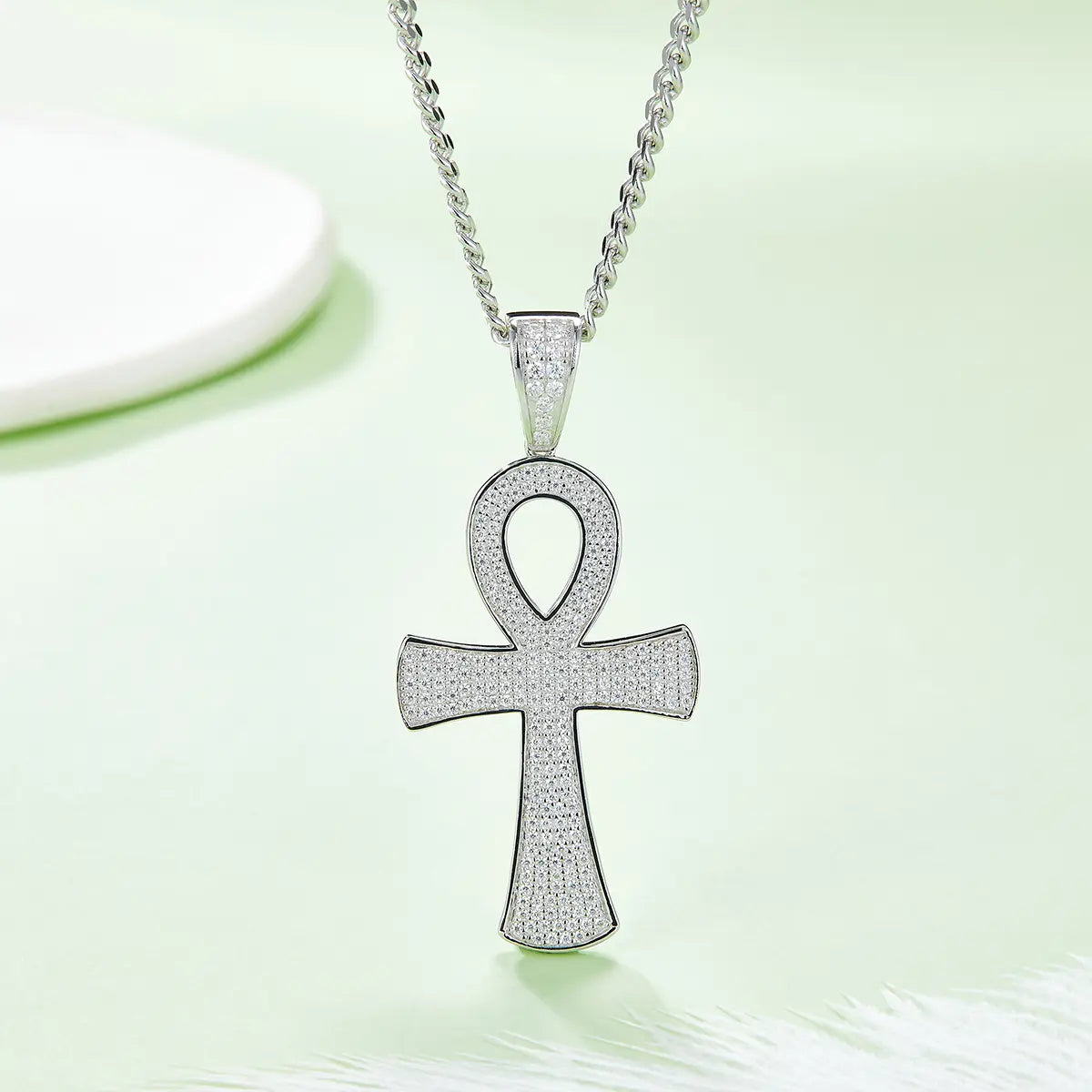 Fashion Heavy-set Cross Necklace Made Of S925 Silver With Moissanite Gemstones Of Grade D