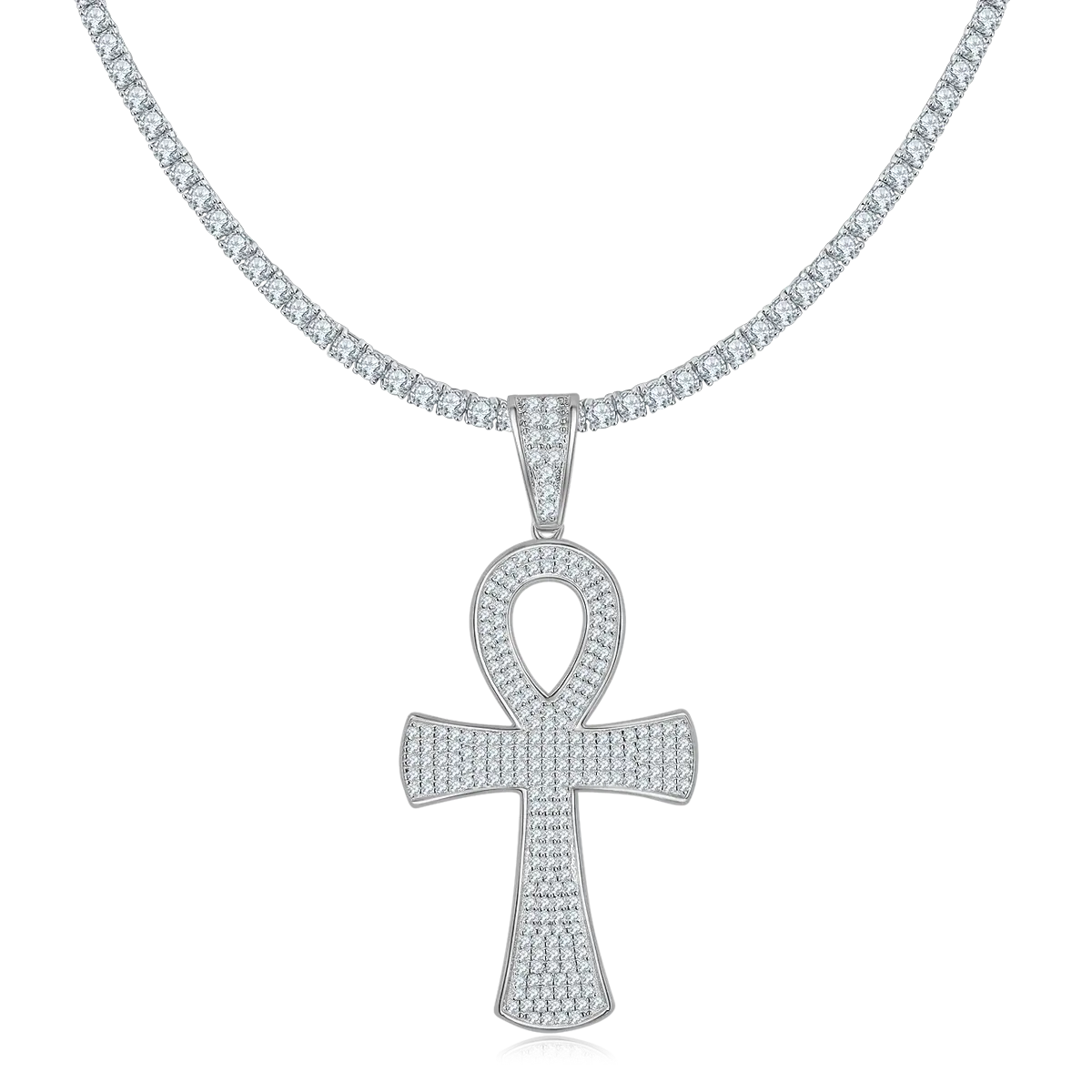 Fashion Heavy-set Cross Necklace Made Of S925 Silver With Moissanite Gemstones Of Grade D
