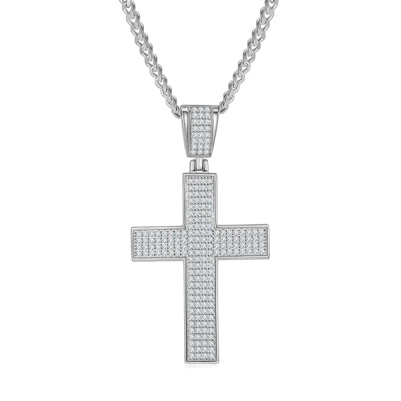 Classic Gold-plated Cross Necklace Made Of S925 Silver With Moissanite Gemstones Of Grade D