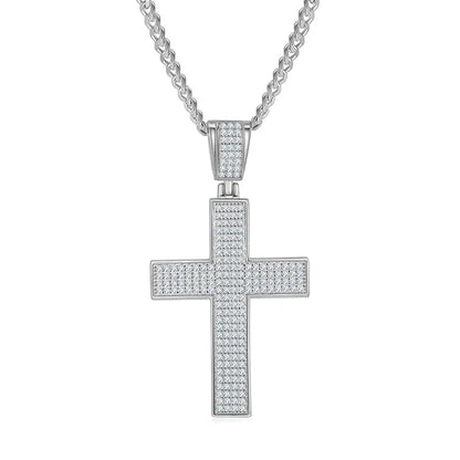 Classic Gold-plated Cross Necklace Made Of S925 Silver With Moissanite Gemstones Of Grade D