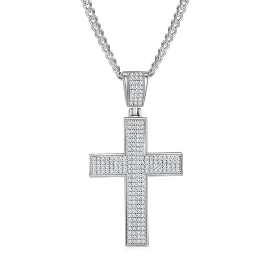 Classic Gold-plated Cross Necklace Made Of S925 Silver With Moissanite Gemstones Of Grade D