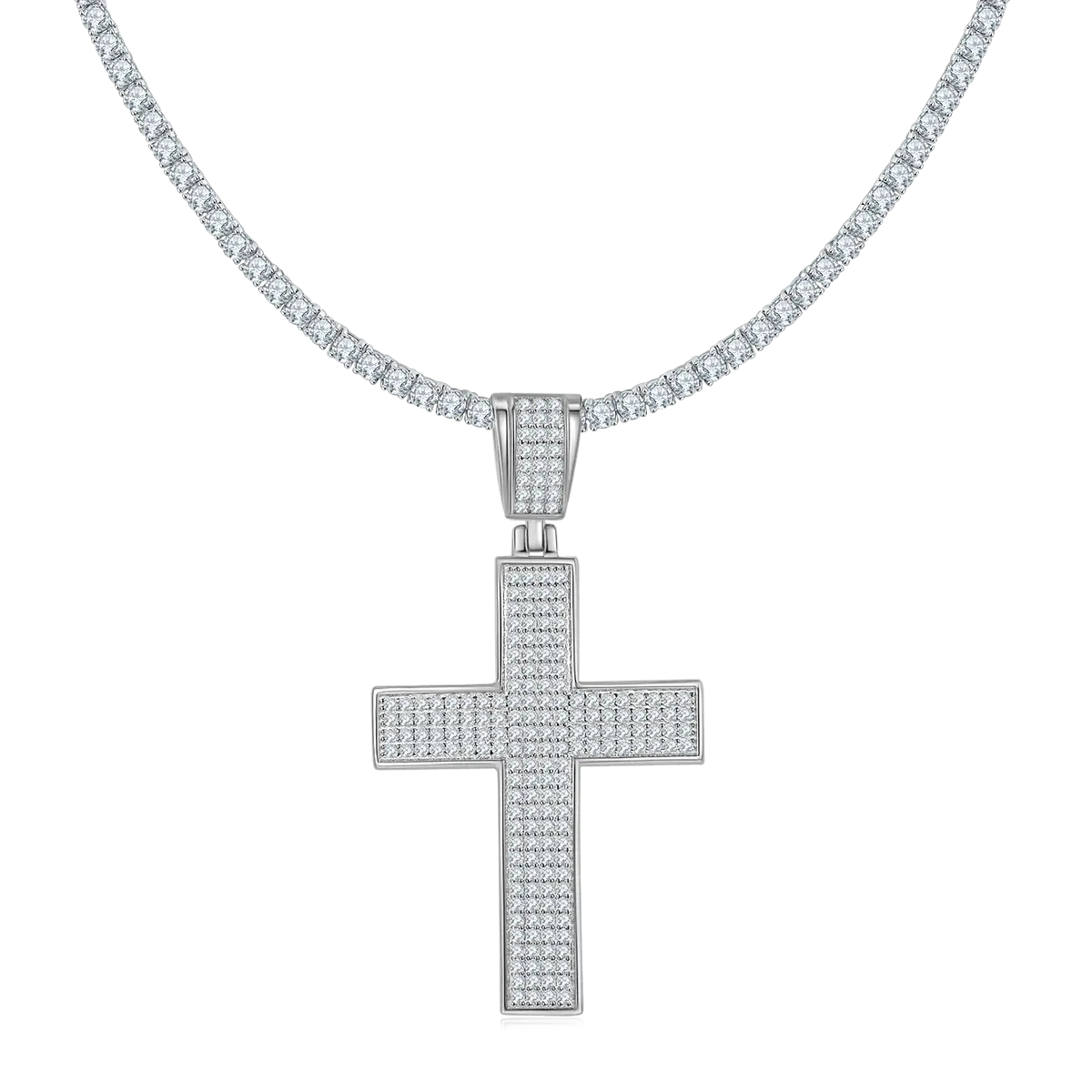 Classic Gold-plated Cross Necklace Made Of S925 Silver With Moissanite Gemstones Of Grade D