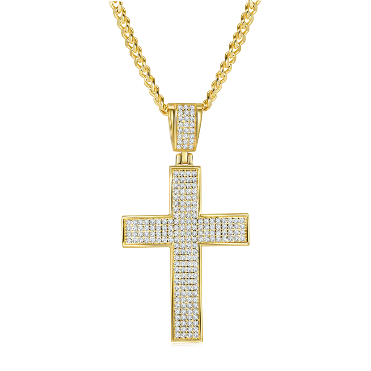 Classic Gold-plated Cross Necklace Made Of S925 Silver With Moissanite Gemstones Of Grade D