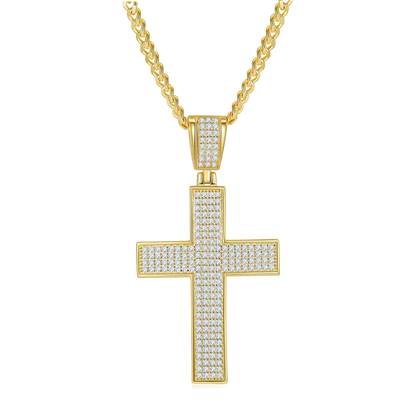 Classic Gold-plated Cross Necklace Made Of S925 Silver With Moissanite Gemstones Of Grade D